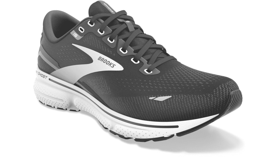 Brooks Ghost 15 Running Shoes - Mens, Wide, Black/Blackened Pearl/White, 12.5, 1103932E012.125