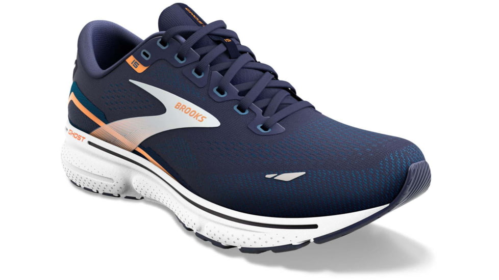 Brooks Ghost 15 Running Shoes - Mens, Wide, Peacoat/Blue/Orange Pop, 9.0, 1103932E439.090