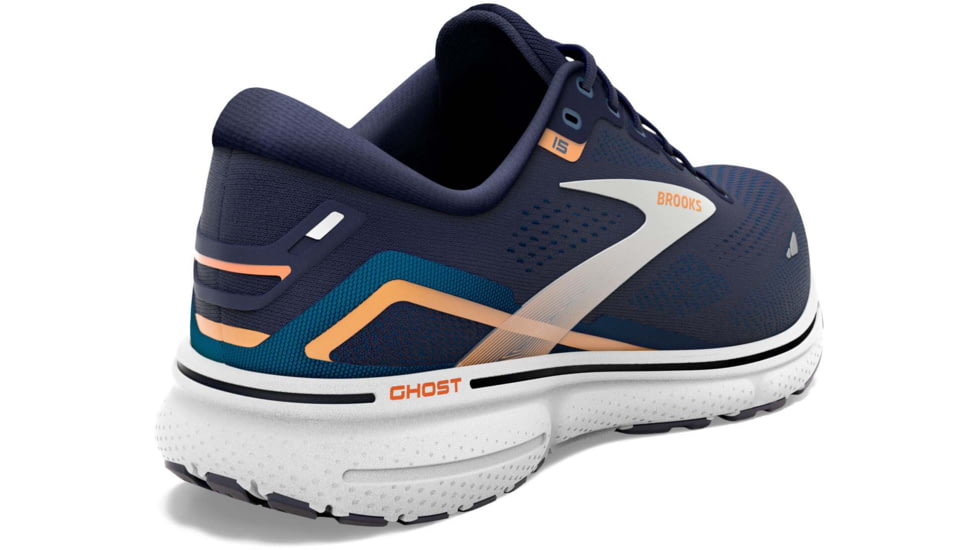 Brooks Ghost 15 Running Shoes - Mens, Wide, Peacoat/Blue/Orange Pop, 9.0, 1103932E439.090