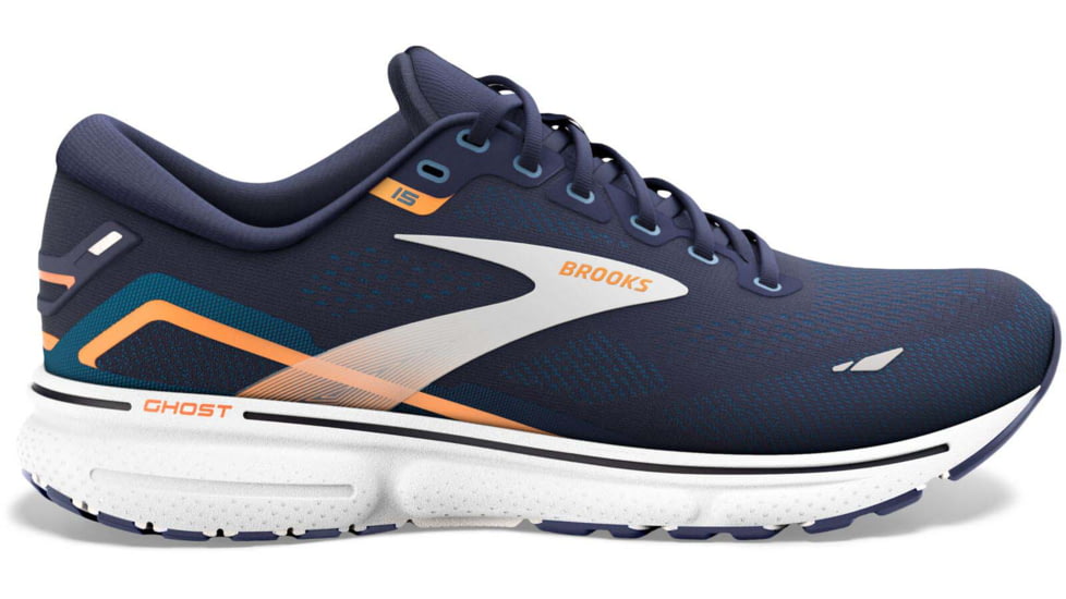 Brooks Ghost 15 Running Shoes - Mens, Wide, Peacoat/Blue/Orange Pop, 9.0, 1103932E439.090