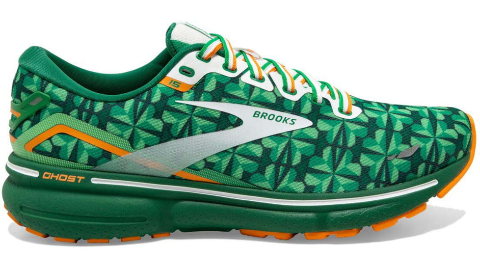 Brooks Ghost 15 Running Shoes - Womens, Medium, Green/White/Orange, 10.5, 1203801B371.105