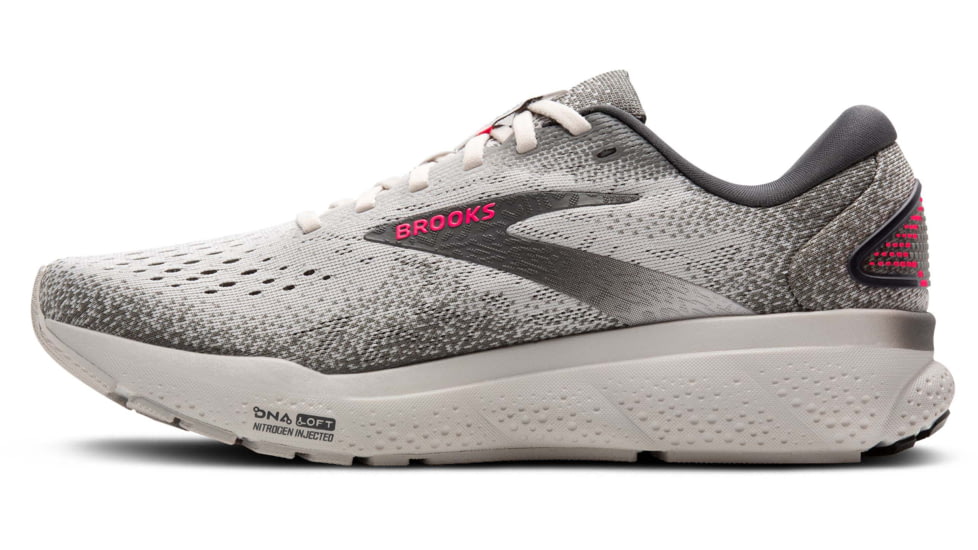 Brooks Ghost 16 Road Running Shoes - Womens, Grey/Gargoyle/Pink, 6.0 US/Medium, 1204071B006.060