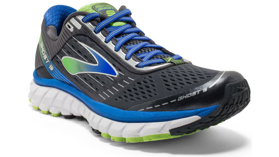 Brooks Ghost 9 Road Running Shoe - Men's-Anthracite/Blue/Lime-Medium-9