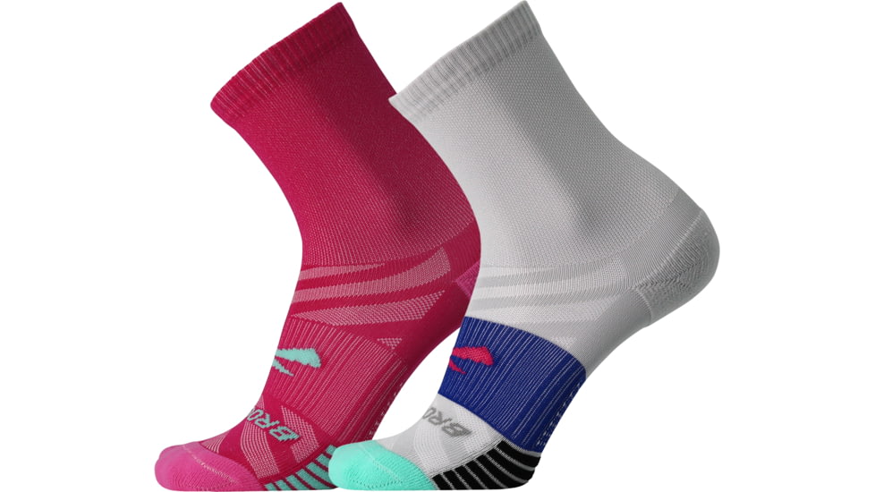 Brooks Ghost Lite Crew 2-Pack Sock, Pink/Salt &amp; Light Grey/Salt, XL, 280490612.040