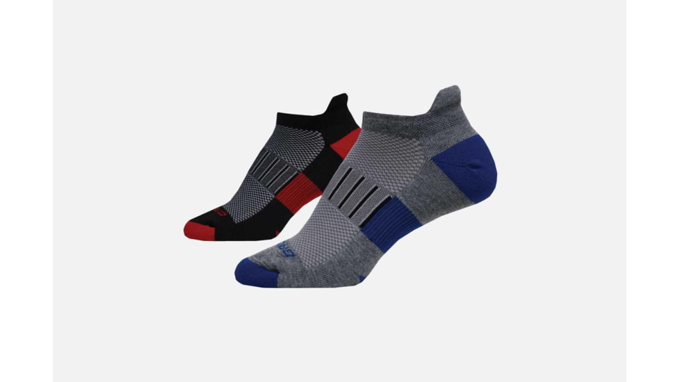 Brooks Ghost Midweight Running Socks, Pack of 2, Black/RedHeather Grey/Marathon, Large 741543-Black/RedHeather Grey/Marathon-L