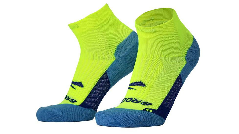 Brooks Ghost Quarter Sock, Neon Yellow/Navy, L, 280499703.035