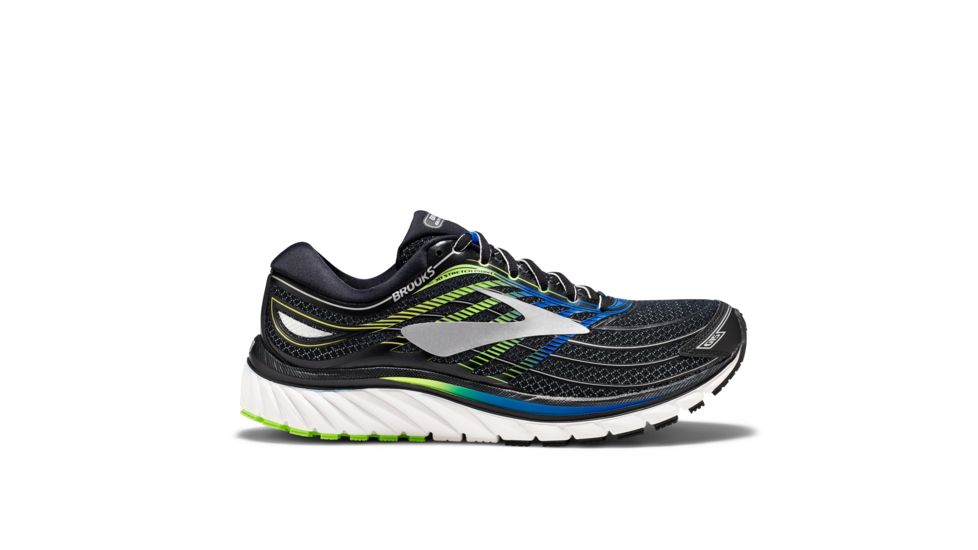 Brooks Glycerin 15 Men's Road Running Shoe, Black/Electric Brooks Blue/Green Gecko, 110258 012