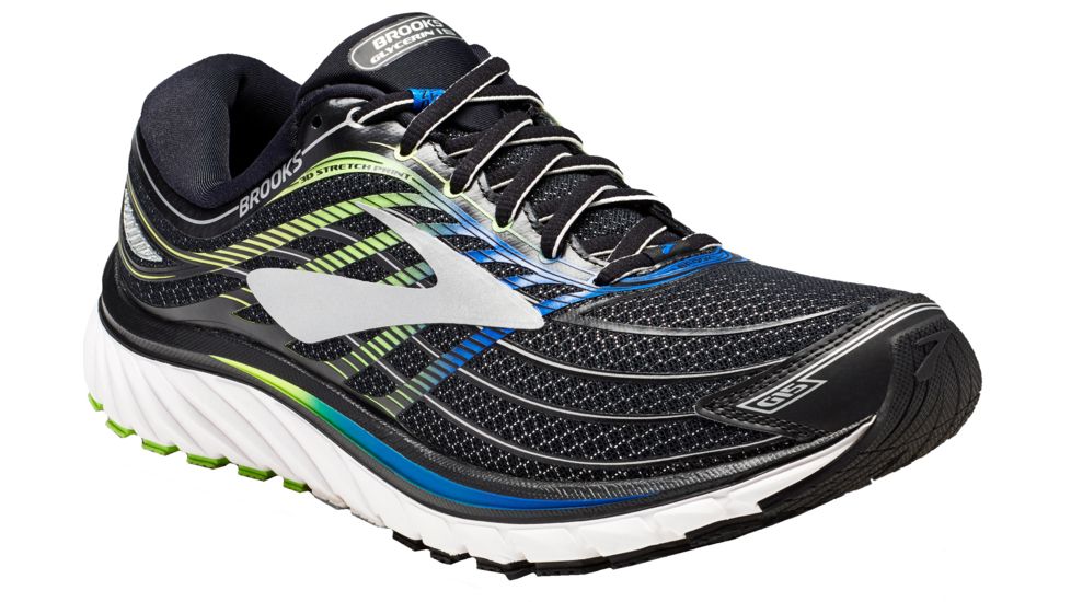 Brooks Glycerin 15 Road Running Shoe - Men's-Black/Electric Blue/Green-Medium-9.5