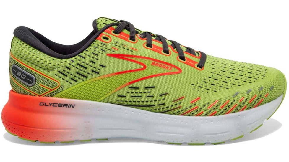 Brooks Glycerin 20 Running Shoes - Mens, Lime/Red/Ebony, 9.5, 1103821D725.095