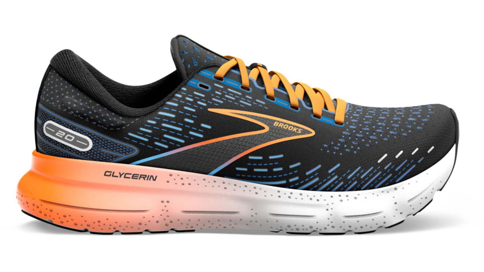 Brooks Glycerin 20 Running Shoes - Mens, Medium, Black/Classic Blue/ Orange, 8.5, 1103821D035.085