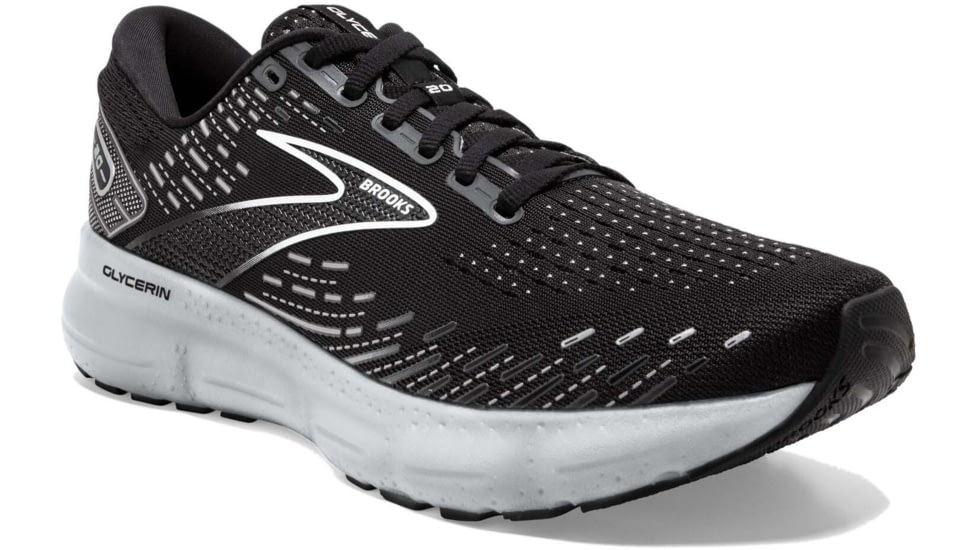 Brooks Glycerin 20 Running Shoes - Mens, Medium, Black/White/Alloy, 8.5, 1103821D059.085