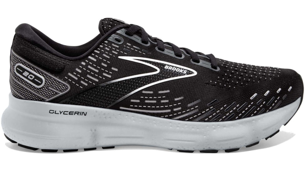 Brooks Glycerin 20 Running Shoes - Mens, Medium, Black/White/Alloy, 8.5, 1103821D059.085