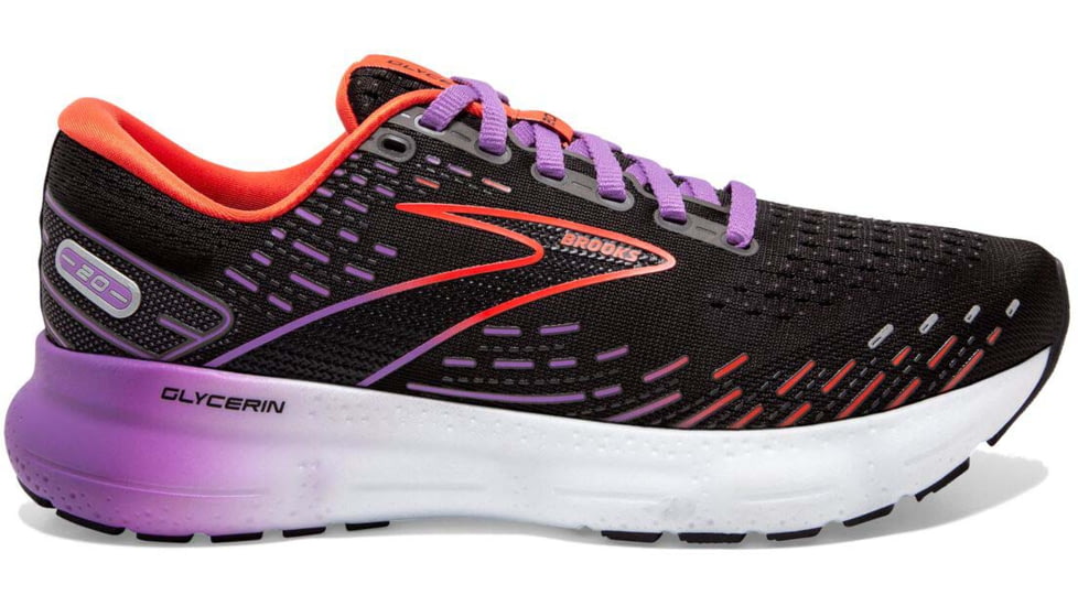 Brooks Glycerin 20 Running Shoes - Womens, Medium, Black/Bellflower/Fiesta, 7.5, 1203691B013.075