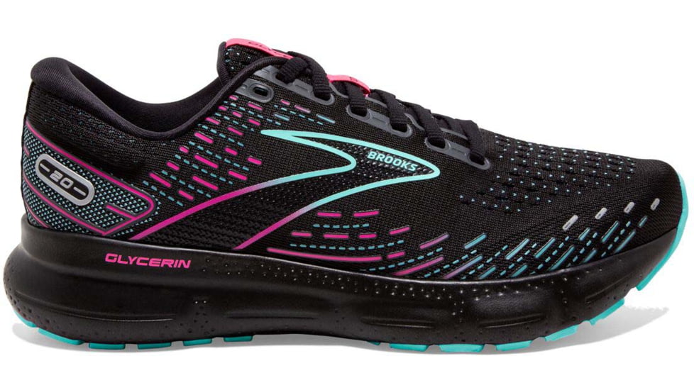 Brooks Glycerin 20 Running Shoes - Womens, Medium, Black/Blue Light/Pink, 6.5, 1203691B005.065