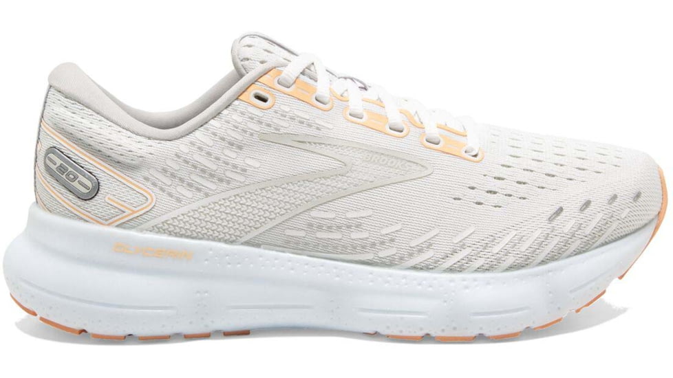 Brooks Glycerin 20 Running Shoes - Womens, Medium, White/Grey/Peach, 5.0, 1203691B133.050