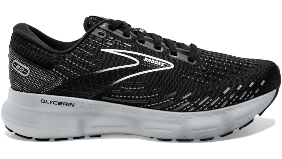 Brooks Glycerin 20 Running Shoes - Womens, Wide, Black/White/Alloy, 8.0, 1203691D059.080