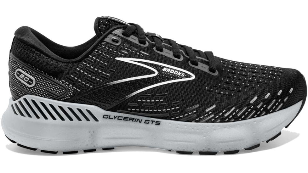 Brooks Glycerin GTS 20 Running Shoes - Mens, Wide, Black/White/Alloy, 8.0, 1103832E059.080