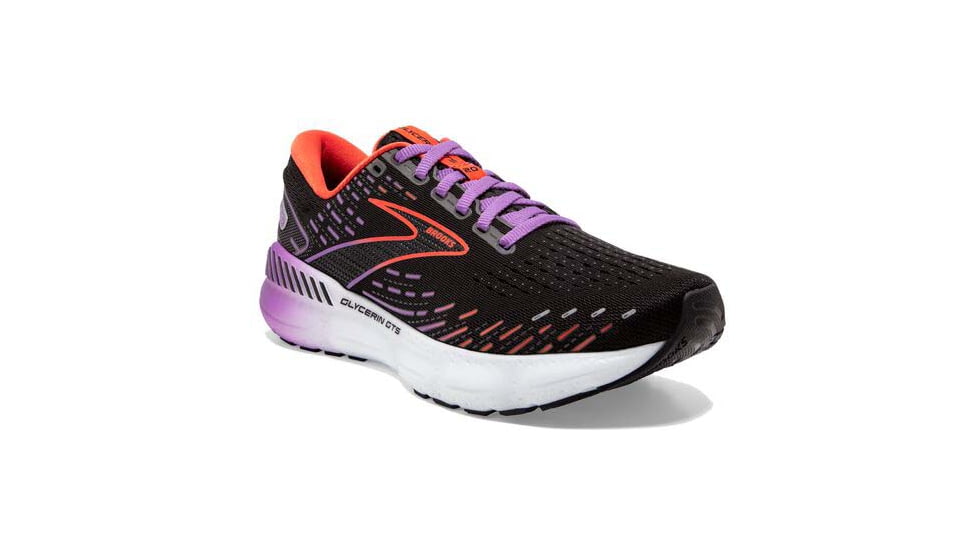 Brooks Glycerin GTS 20 Running Shoes - Womens, Medium, Black/Bellflower/Fiesta, 5.0, 1203701B013.050