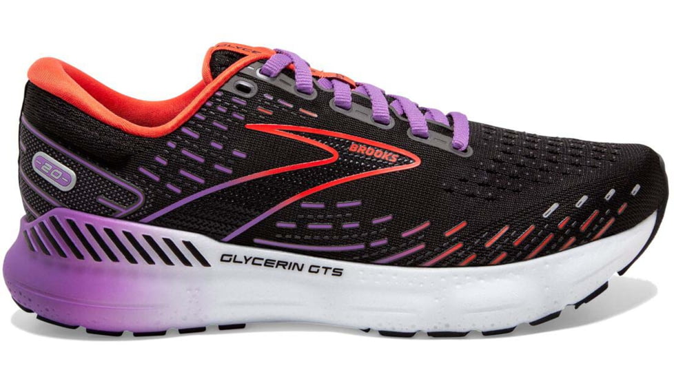 Brooks Glycerin GTS 20 Running Shoes - Womens, Medium, Black/Bellflower/Fiesta, 5.0, 1203701B013.050