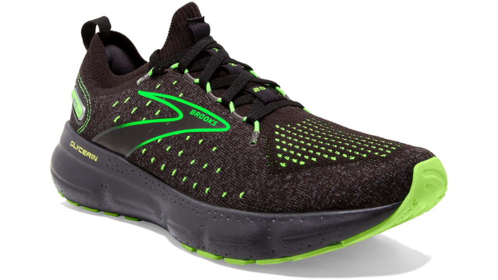Brooks Glycerin StealthFit 20 Running Shoes - Mens, Black/Pearl/Green Gecko, 10.5, 1103841D092.105
