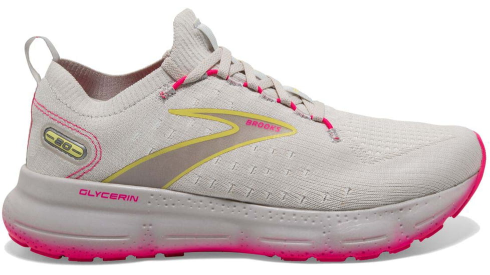 Brooks Glycerin StealthFit 20 Running Shoes - Womens, Medium, Grey/Yellow/Pink, 10.5, 1203721B067.105