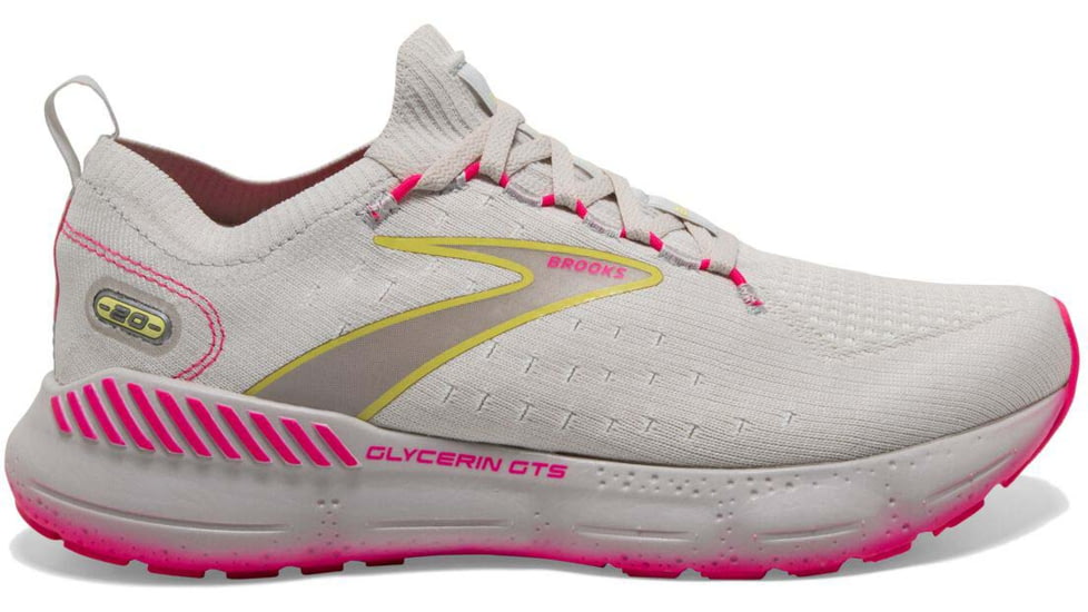 Brooks Glycerin StealthFit GTS 20 Running Shoes - Womens, Medium, Grey/Yellow/Pink, 9.5, 1203711B067.095