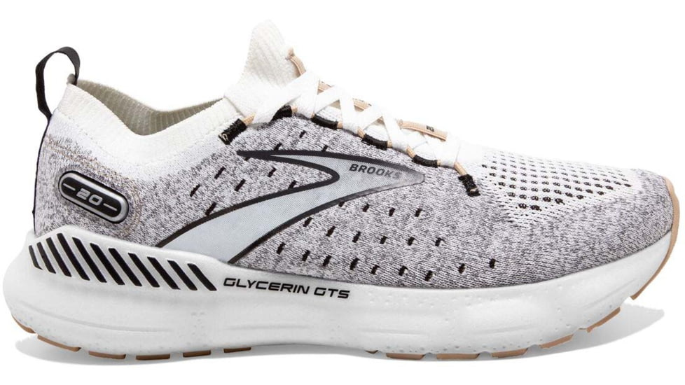 Brooks Glycerin StealthFit GTS 20 Running Shoes - Womens, Medium, White/Black/Cream, 10.5, 1203711B163.105