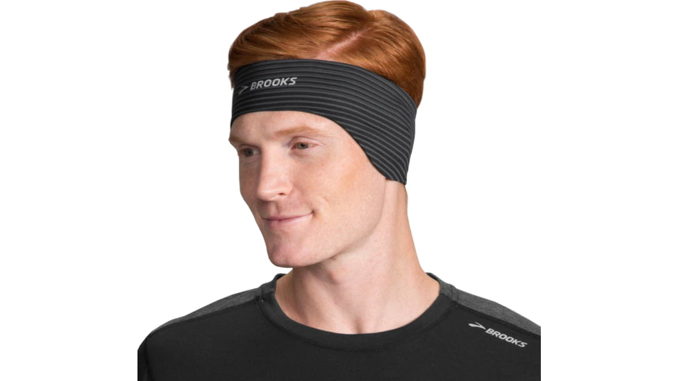 Brooks Greenlight Running Headband, Black/Asphalt Stripe, One Size Fits Most, 280375063.010