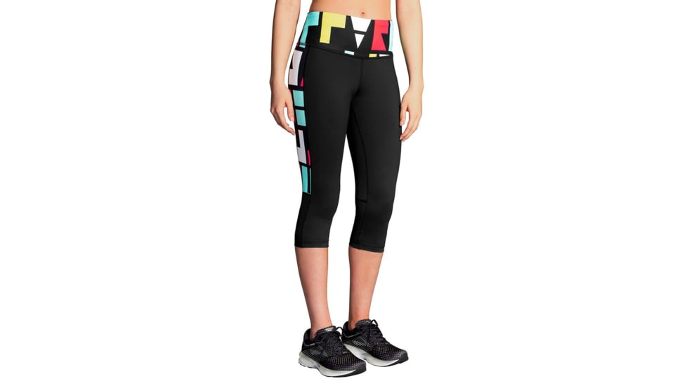 Brooks Greenlight Women's Running Capri, Black/Multi Alpha, Small, 221227-Blk/MultiAlpha-S