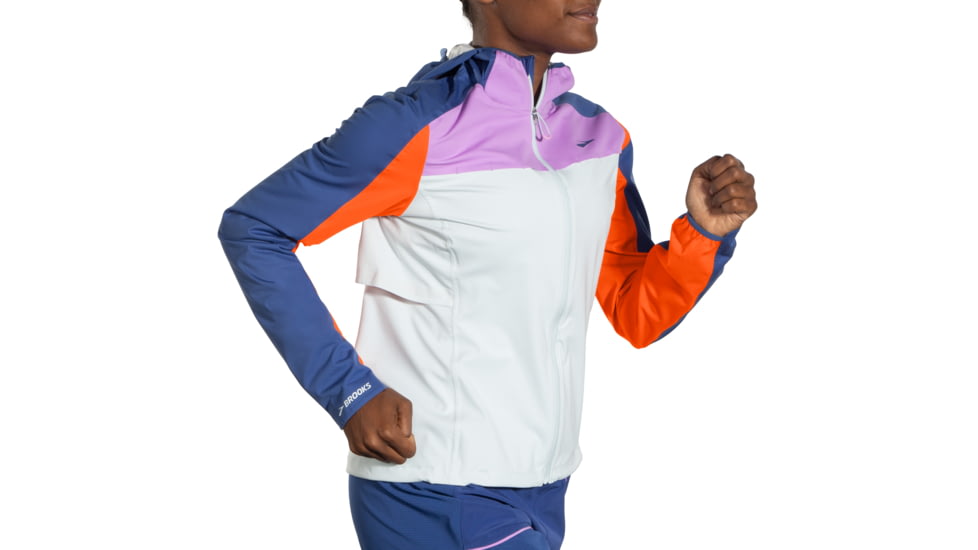 Brooks High Point Waterproof Jacket - Womens, Lt Slate/Bright Orange/Aegean, Extra Small, 221608477.020