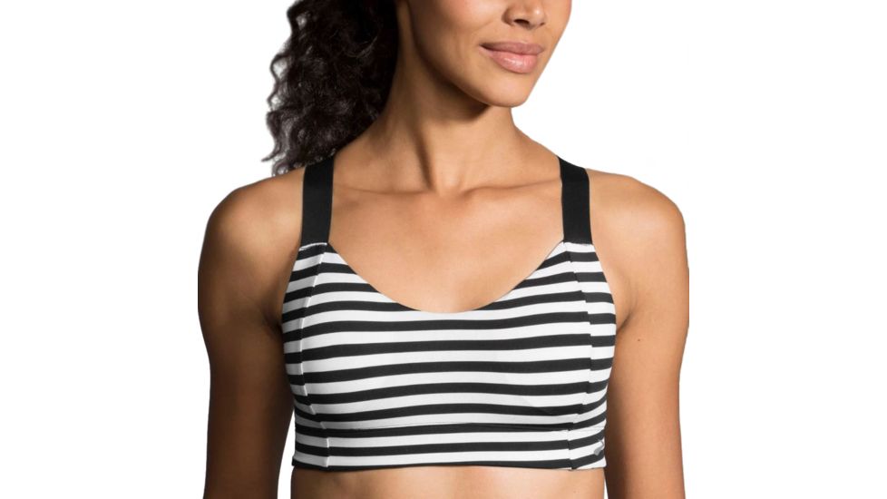 Brooks Hot Shot Sports Bra, Black/White Stripe, Small, 300628032.025