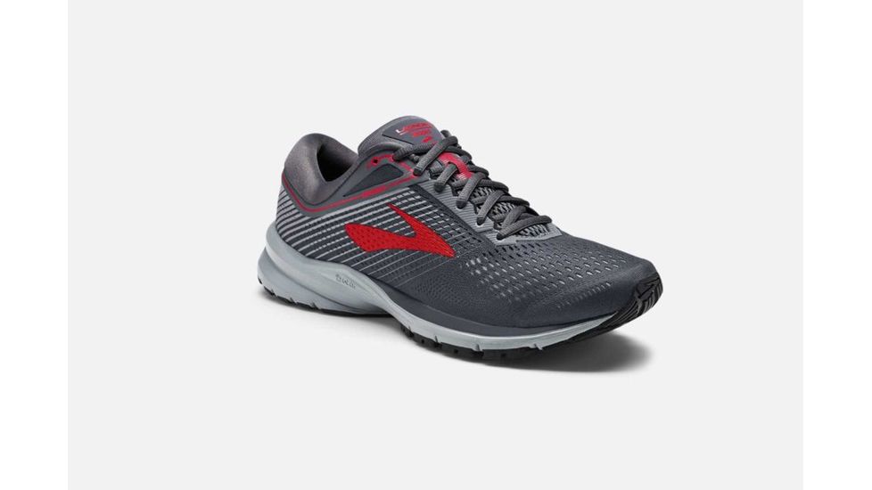 Brooks Launch 5 Mens Road Running Shoes, Ebony/Grey/Red, 15 US, Medium, 1102781D014.150
