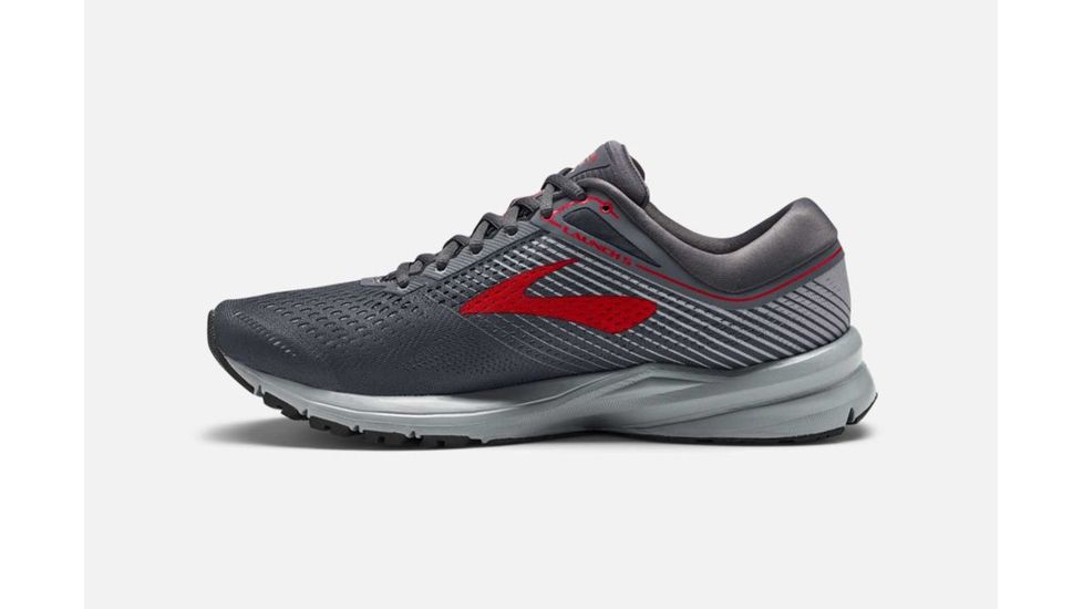 Brooks Launch 5 Mens Road Running Shoes, Ebony/Grey/Red, 15 US, Medium, 1102781D014.150