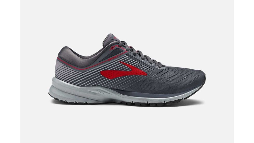 Brooks Launch 5 Mens Road Running Shoes, Ebony/Grey/Red, 15 US, Medium, 1102781D014.150