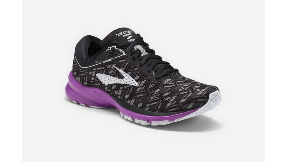Brooks Launch 5 Womens Road Running Shoes, Black/Purple/Print, 6 US, Medium, 1202661B090.060