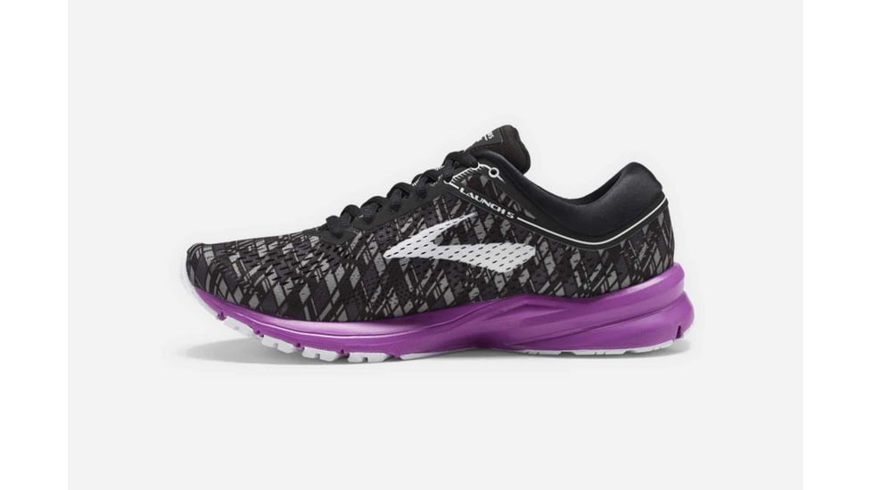 Brooks Launch 5 Womens Road Running Shoes, Black/Purple/Print, 6 US, Medium, 1202661B090.060