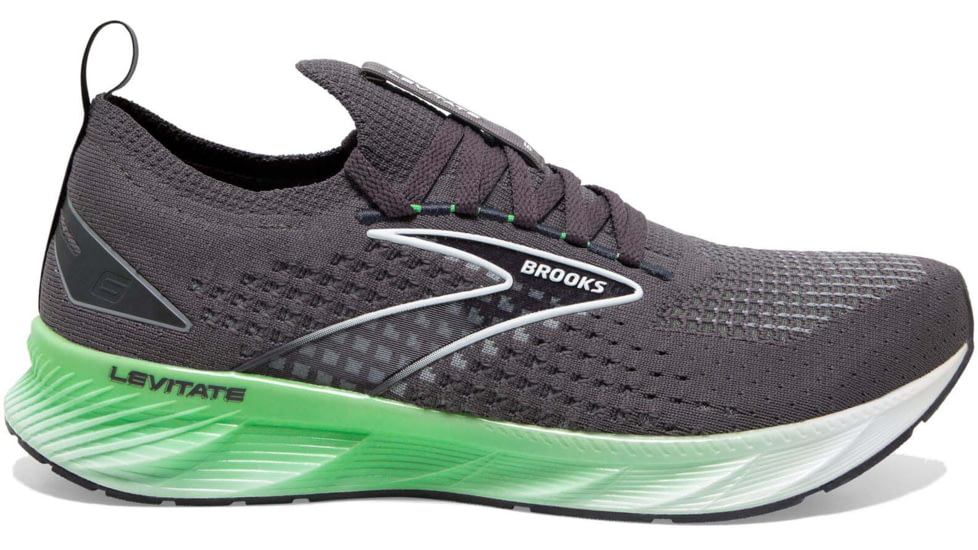 Brooks Levitate StealthFit 6 Running Shoes - Mens, Blackened Pearl/Green/White, 7.0, 1103971D323.070