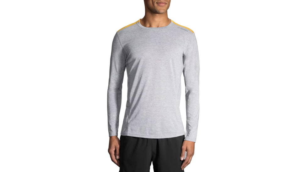 Brooks Men's Distance Long Sleeve Running Shirt, Heather Sterling/Heather Finch, Small, 211051028.025