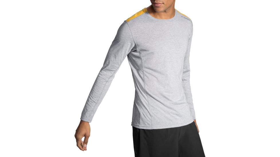 Brooks Men's Distance Long Sleeve Running Shirt, Heather Sterling/Heather Finch, Small, 211051028.025