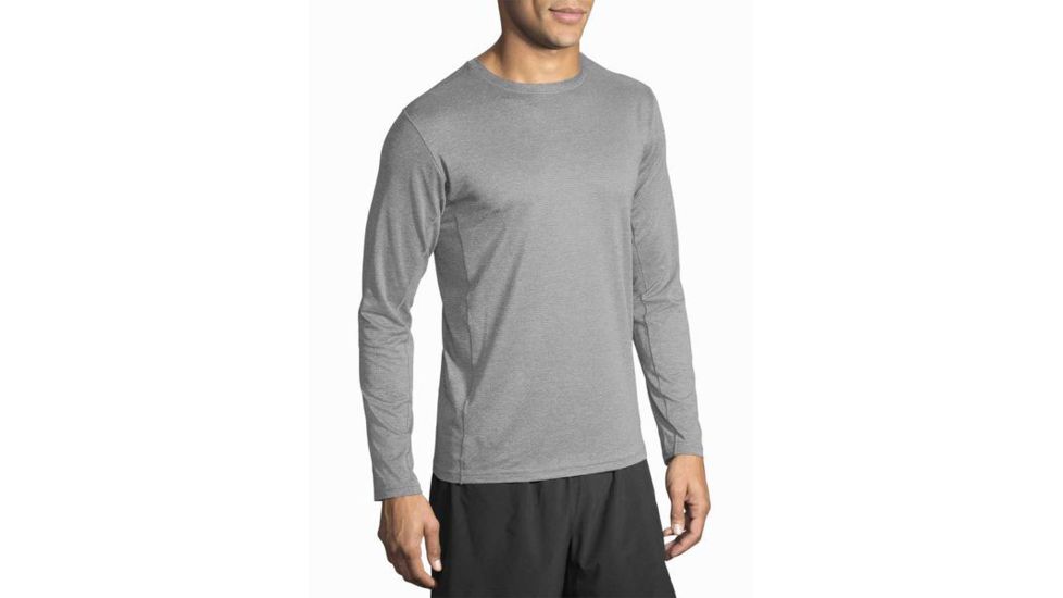 Brooks Men's Ghost Long Sleeve Running Shirt, Heather Asphalt, Large, 211096020.035