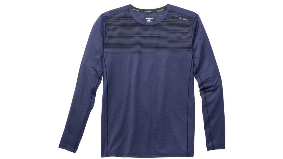 Brooks Men's Ghost Long Sleeve Running Shirt, Navy/Black Stripe, Medium, 211096484.035