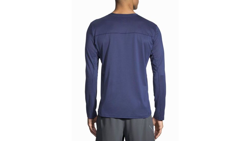 Brooks Men's Ghost Long Sleeve Running Shirt, Navy/Black Stripe, Medium, 211096484.035