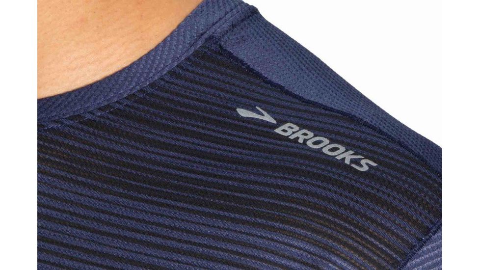 Brooks Men's Ghost Long Sleeve Running Shirt, Navy/Black Stripe, Medium, 211096484.035