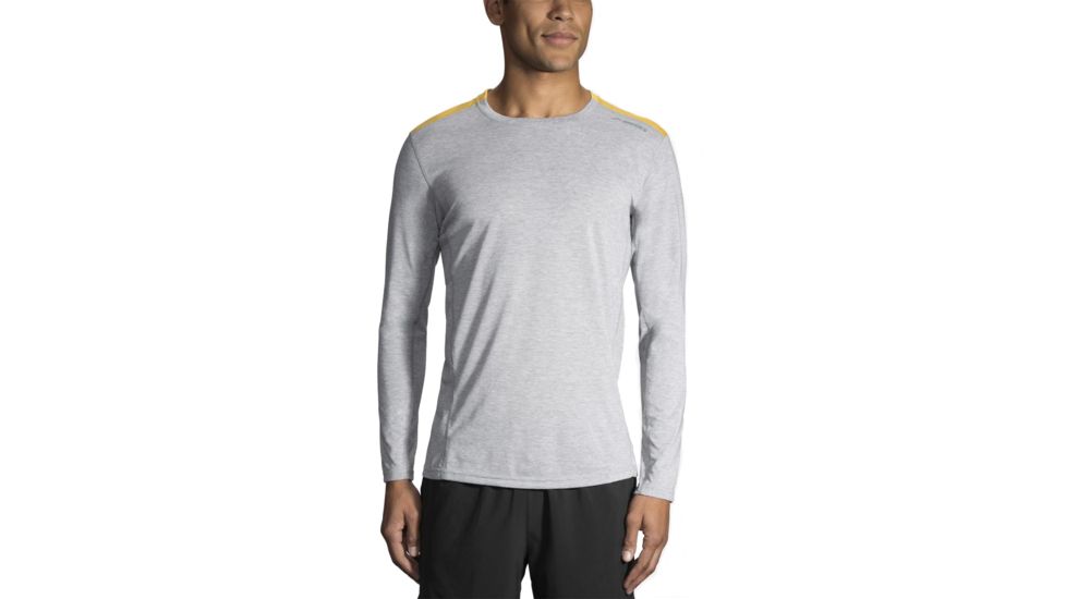 Brooks Mens Distance Long Sleeve Running Shirt, Heather Sterling/Heather Finch