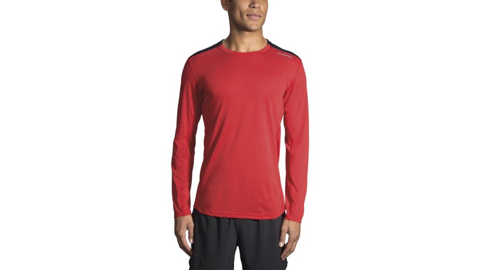 Brooks Men's Distance Long Sleeve Running Shirt, Robin/Heather Black
