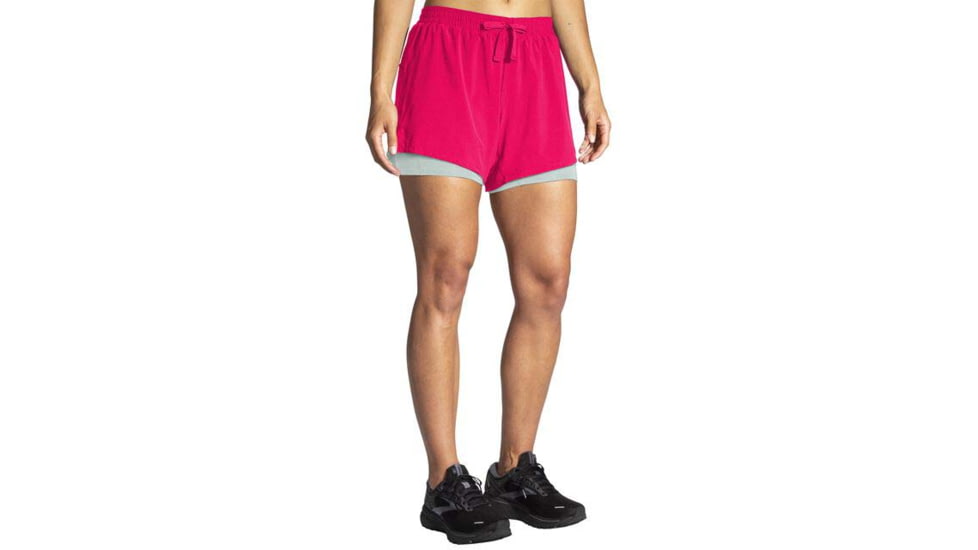Brooks Moment 5in 2-in-1 Short - Womens, Hyper Pink/Cool Mint, M, 221583631.030