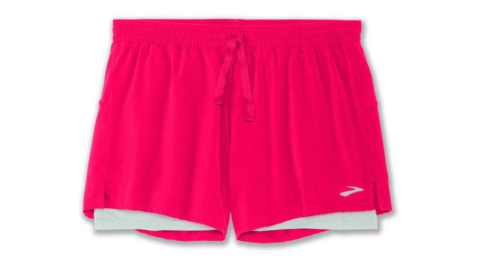 Brooks Moment 5in 2-in-1 Short - Womens, Hyper Pink/Cool Mint, M, 221583631.030