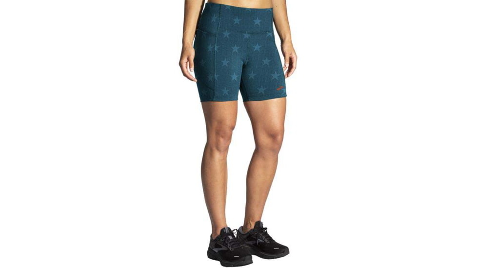 Brooks Moment 5in Short Tight - Womens, Denim/Run USA, L, 221584445.035