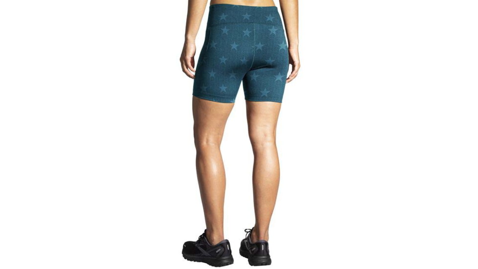 Brooks Moment 5in Short Tight - Womens, Denim/Run USA, L, 221584445.035