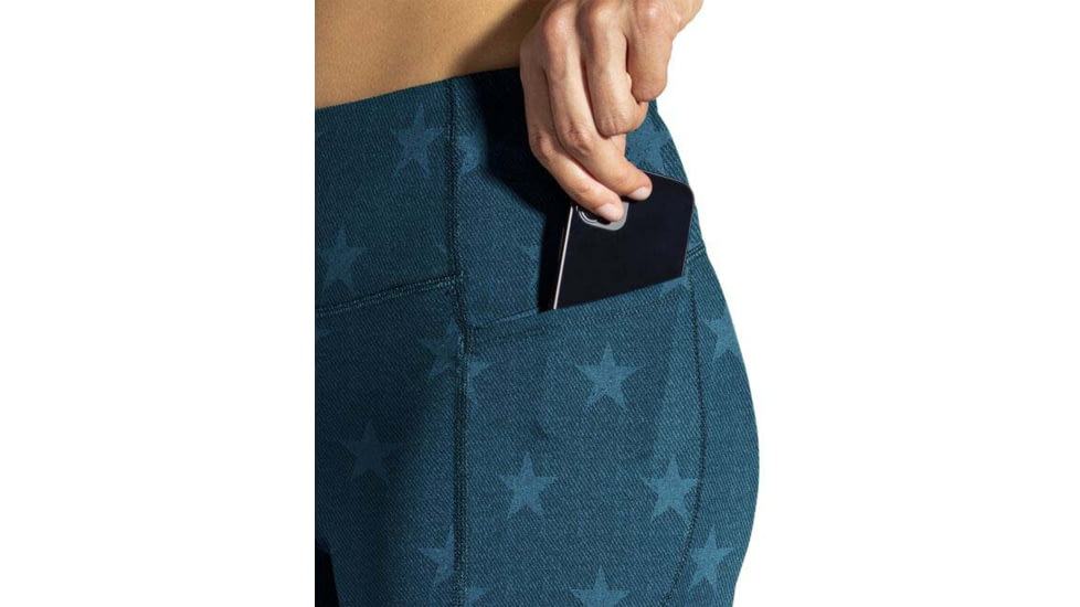 Brooks Moment 5in Short Tight - Womens, Denim/Run USA, L, 221584445.035